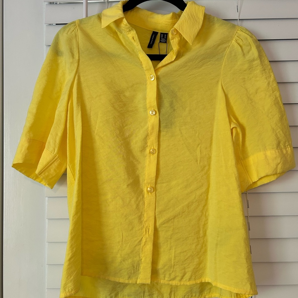 Vero Moda Yellow Notched Collar Button Down Shirt